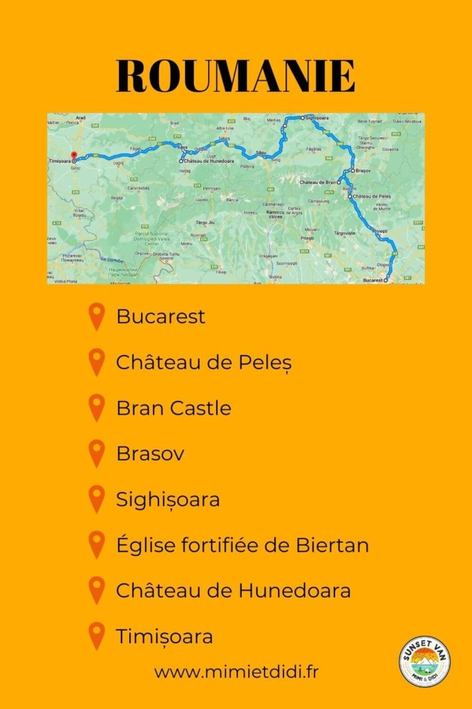 Carte de notre itinéraire en Roumanie