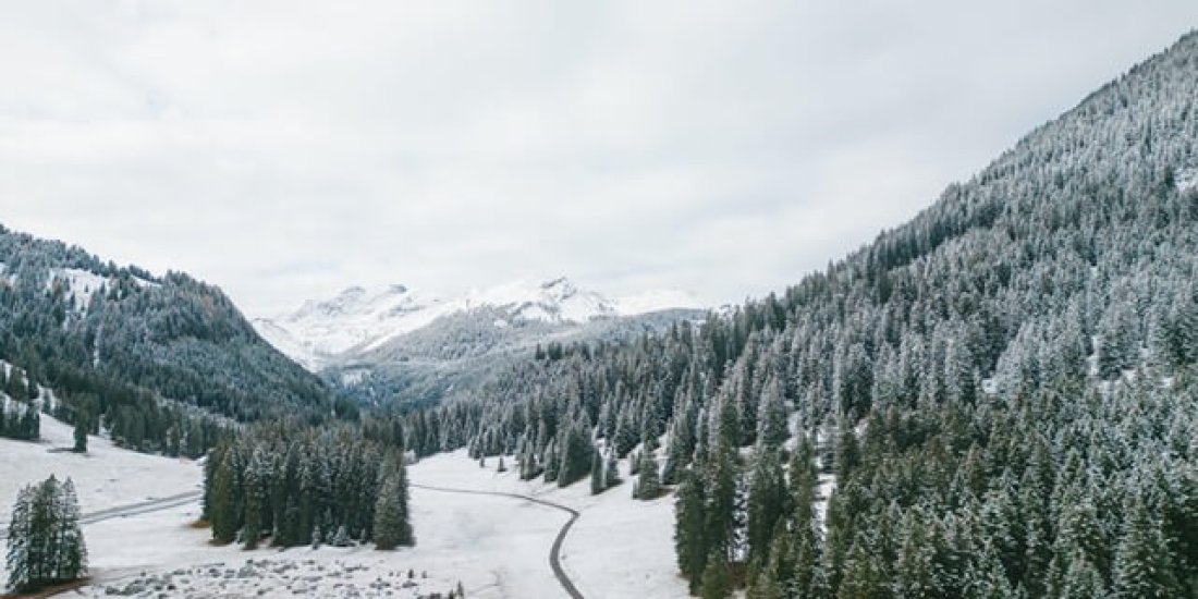 Photo d'une route enneigée à travers les montages lors d'une visite en Autriche